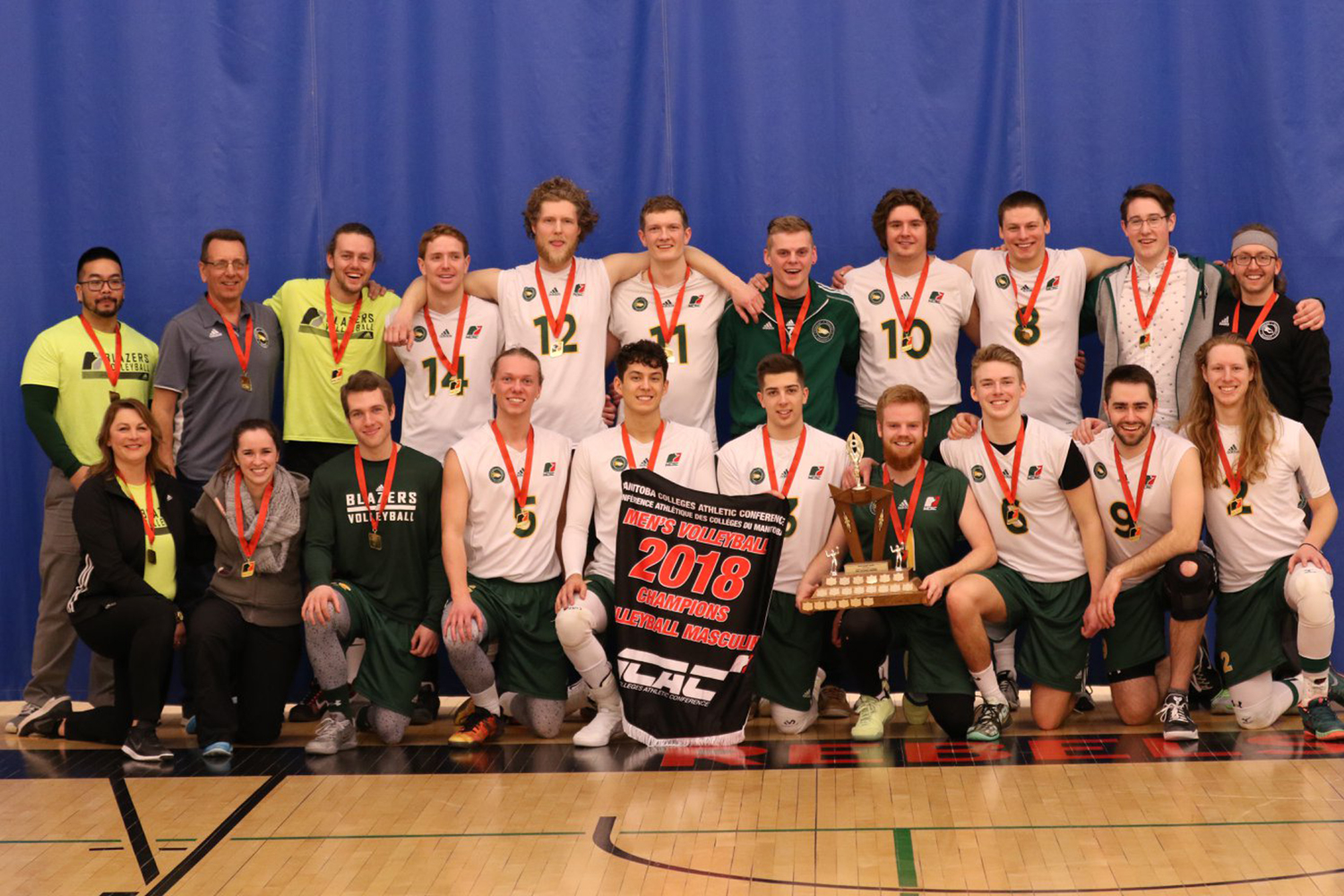 Jason Friesen - The courage to be vulnerable (The CMU mens volleyball team line up for a team photo after winning the MCAC championships for the second year in a row.)