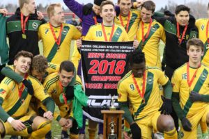 CMU BLazers Soccer Team with MCAC trophey